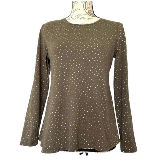 BODEN Olive Green & Gold Polka Dot SABRINA Swing A-Line Long Sleeve Tee Top Sm - Picture 1 of 3